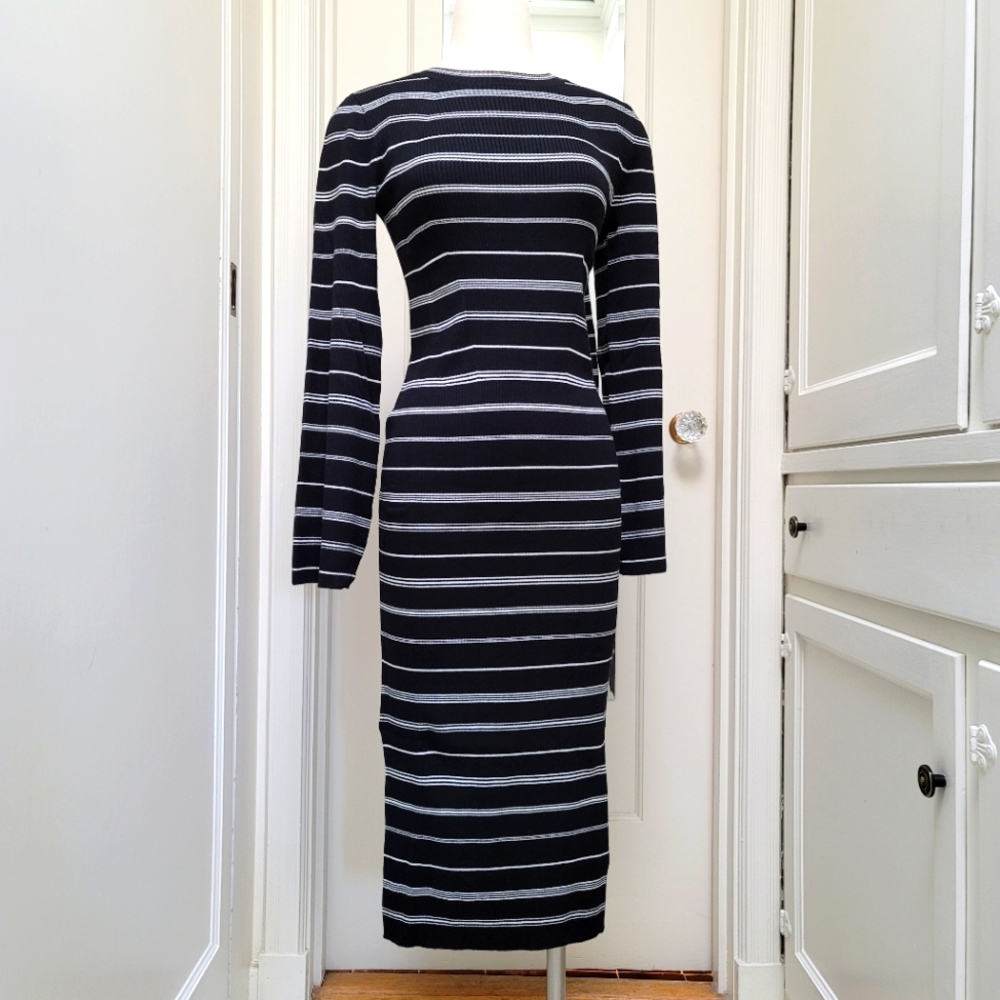 New! J Crew sz Small S Knit ribbed sweater-dress mixed black white stripe NWT